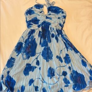 Blue Floral Halter Dress